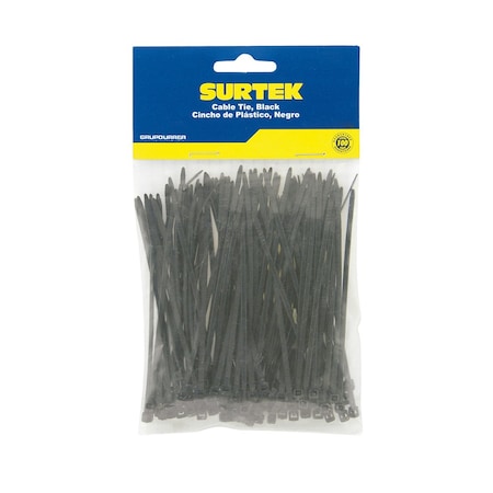 Surtek Cable Tie, 6-9/32 in L, Black, Plastic, 60 lb Strength 114207
